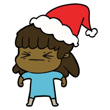 çizim için Noel Baba şapkası giyen bir kadın el çekilmiş