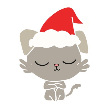 Noel Baba şapkası giyen bir köpek sevimli düz renkli çizimi