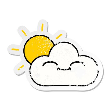 sıkıntılı etiket bulutu ve sevimli çizgi güneş