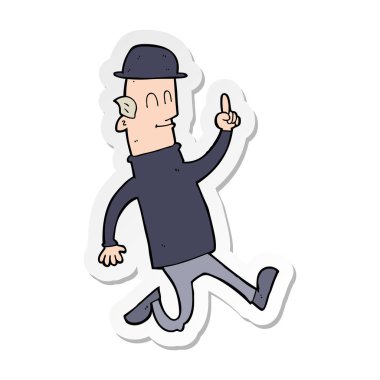 Melon şapkalı bir çizgi film adamın etiket