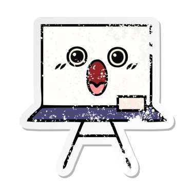 bir sevimli çizgi beyaz tahta sıkıntılı etiket