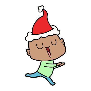 mutlu el çizim için Noel Baba şapkası giyen kel bir adamın çekilmiş