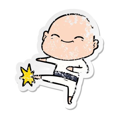 bir mutlu karikatür kel adamın sıkıntılı etiket