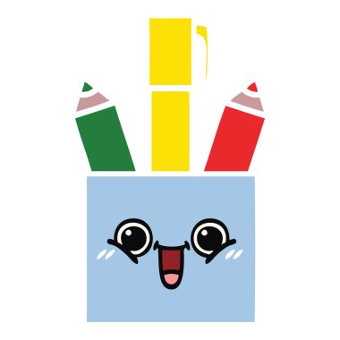 düz renk retro karikatür bir kalem tencere