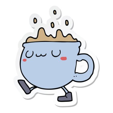 bir karikatür kahve bardağı yürüyüş Sticker