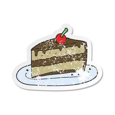 Retro sıkıntılı etiket bir karikatür dilim kek