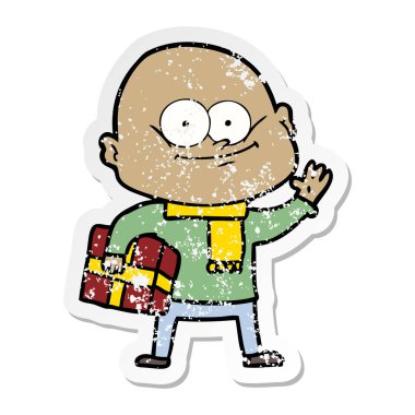 bakan bir karikatür kel adamın sıkıntılı etiket