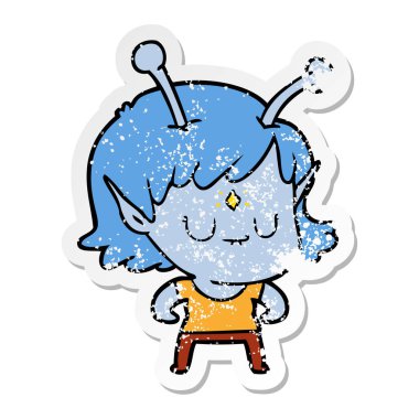 bir çizgi film uzaylı kızın sıkıntılı etiket