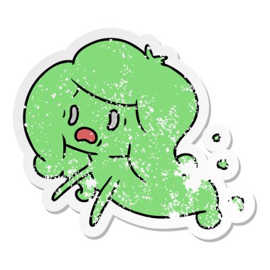 serbest el çekilmiş sıkıntılı etiket karikatür kawaii korkunç hayalet