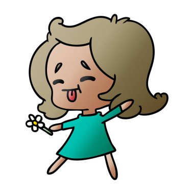 şirin kawaii kız serbest el çekilmiş degrade çizgi film