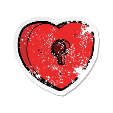 Retro sıkıntılı etiket, bir çizgi film kalp anahtar deliği ile