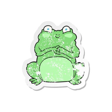 Retro sıkıntılı etiket bir karikatür komik kurbağa