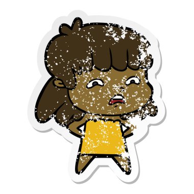 çizgi film endişeli bir kadın sıkıntılı etiket