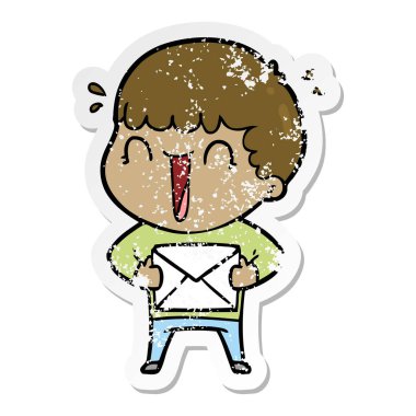 mektup ile gülen bir karikatür insanın sıkıntılı etiket