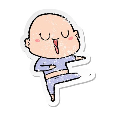 bir mutlu karikatür kel adamın sıkıntılı etiket