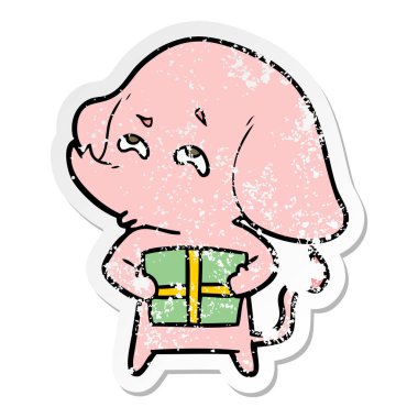 sıkıntılı etiket hediye hatırlama ile bir çizgi fil