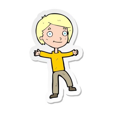 etiket bir çizgi film heyecanlı çocuk