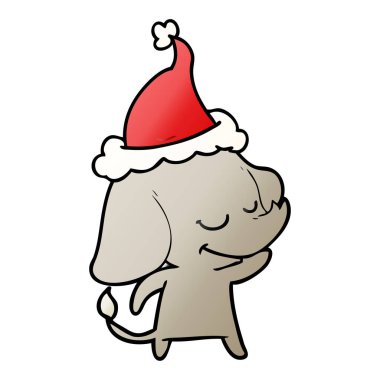 Noel Baba şapkası giyen gülümseyen bir filin degrade çizgi film