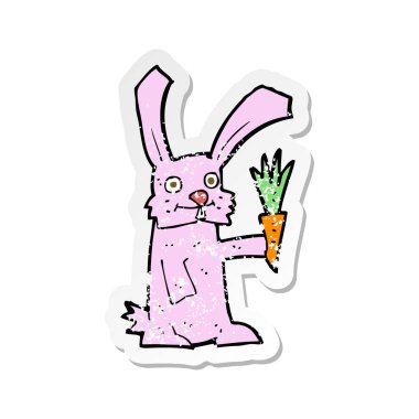 bir karikatür tavşan havuç ile Retro sıkıntılı etiket