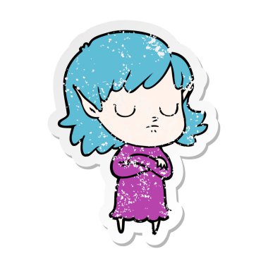 bir çizgi film elf kızın sıkıntılı etiket