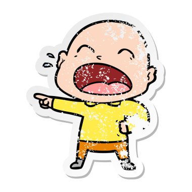 kel adam bağıran bir karikatür sıkıntılı etiket