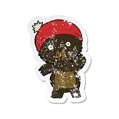 sevimli çizgi siyah ayı Retro sıkıntılı etiket