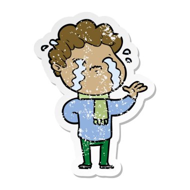 ağlayan bir çizgi film adamın sıkıntılı etiket