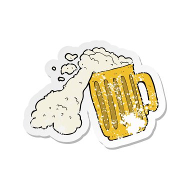 bir çizgi film kupa bira Retro sıkıntılı etiket