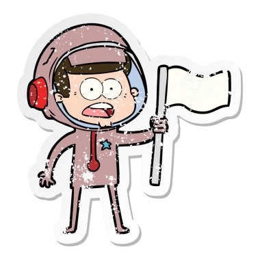 bir karikatür sıkıntılı etiket bayrak sallayarak astronot şaşırttı