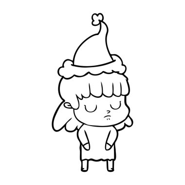 Noel Baba şapkası giyen bir kayıtsız kadının çizgi çizme