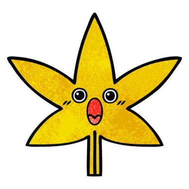 Retro grunge doku karikatür bir sonbahar yaprak