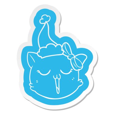 Noel Baba şapkası giyen bir kedi yüz ilginç çizgi film etiketi