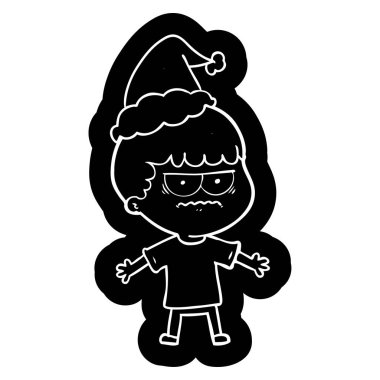 Noel Baba şapkası giyen bir kızgın adam ilginç çizgi film simgesi