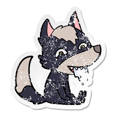 bir çizgi film aç kurt oturma bekleyen sıkıntılı etiket