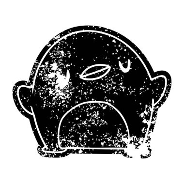 Grunge simgesi kawaii bir sevimli penguen sıkıntılı