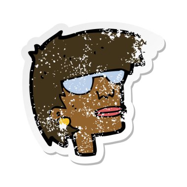 bir çizgi film kadın yüzü ile gözlük Retro sıkıntılı etiket