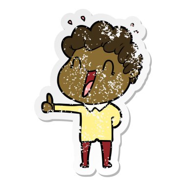 karikatür mutlu bir adamın sıkıntılı etiket