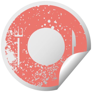 sıkıntılı dairesel peeling etiket sembolü tabak ve çatal bıçak takımı