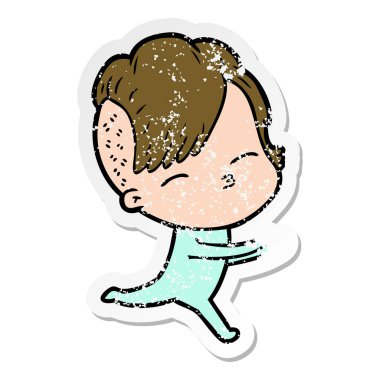 bir çizgi film kızın onesie içinde sıkıntılı etiket