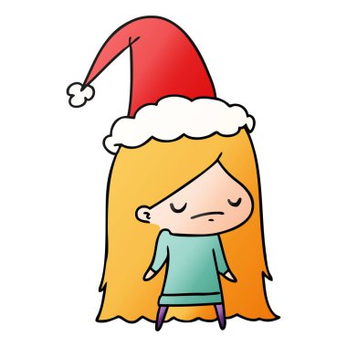 el kawaii kız Noel degrade çizgi film çekilmiş