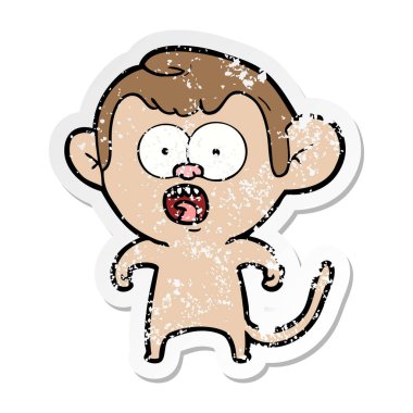 bir çizgi film şok maymunun sıkıntılı etiket