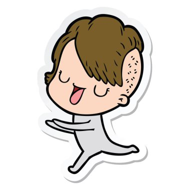 etiket hipster saç kesimi ile sevimli çizgi kızın