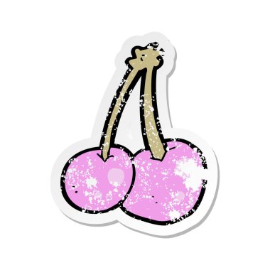 Retro sıkıntılı etiket bir karikatür pembe kiraz