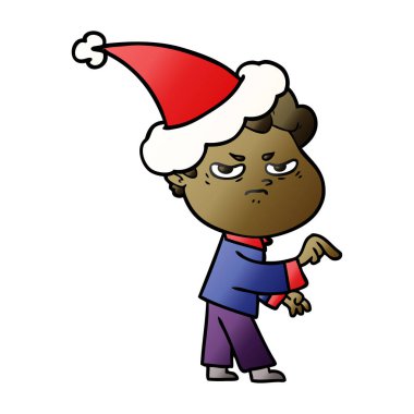 kızgın bir adam Noel Baba şapkası giyen degrade çizgi film el çekilmiş