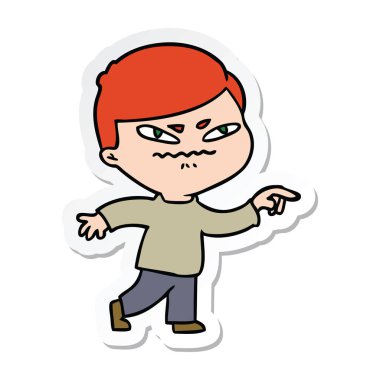 etiket işaret eden bir çizgi film kızgın adam