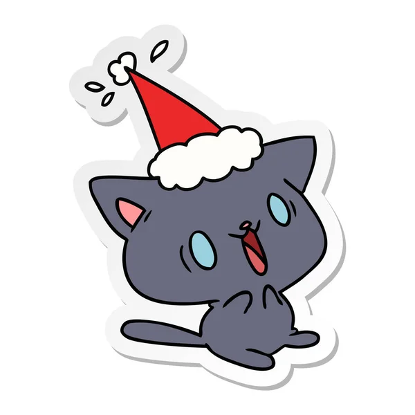 Autocollant Noël Dessiné Main Dessin Animé Chat Kawaii — Image vectorielle