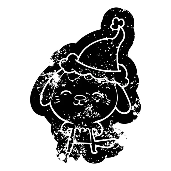 Noel Baba şapkası giyen bir köpek mutlu karikatür sıkıntılı simgesi