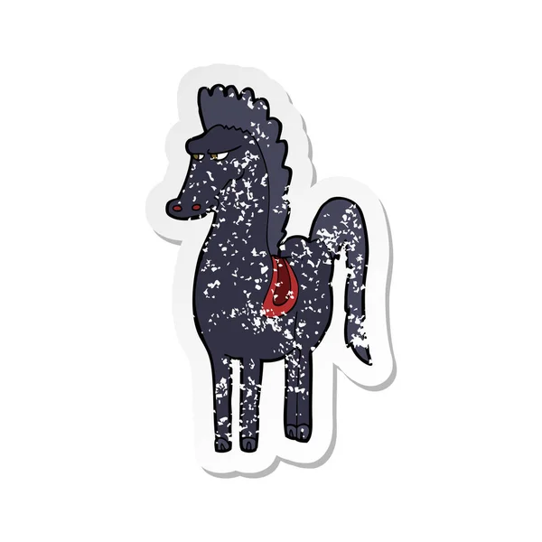 Retro Distressed Sticker Cartoon Horse — Stock Vector
