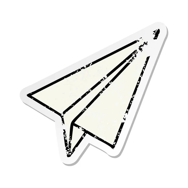Distressed Sticker Cute Cartoon Paper Plane — Stock Vector