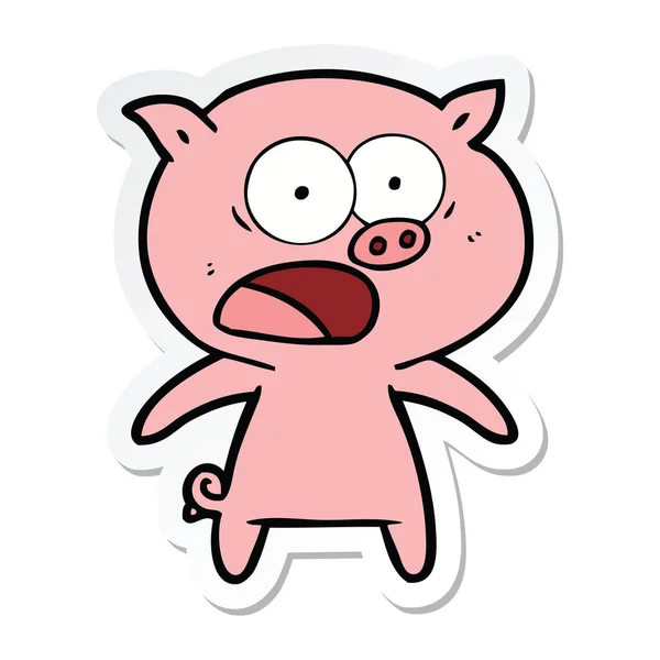 Autocollant d'un cochon de dessin animé criant — Image vectorielle